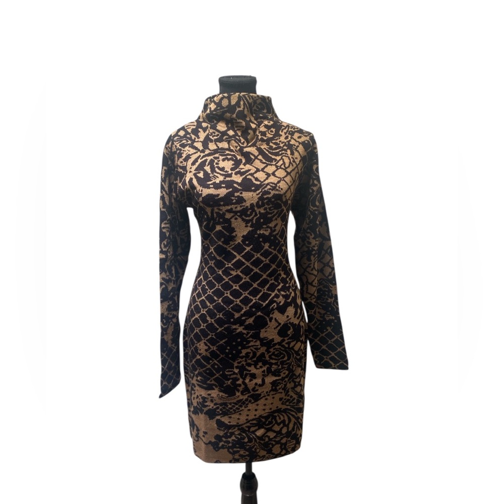 VENUS Black and Tan Long Sleeve Dress GUC L